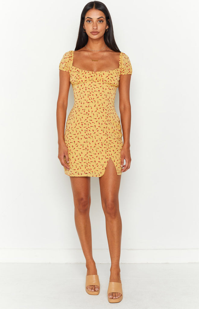 Love & Lust Yellow Floral Cap Sleeve Mini Dress – Beginning Boutique US