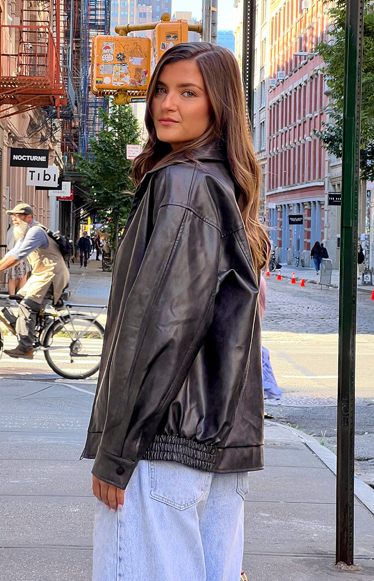 Abbi PU Vintage Black Bomber Jacket Image