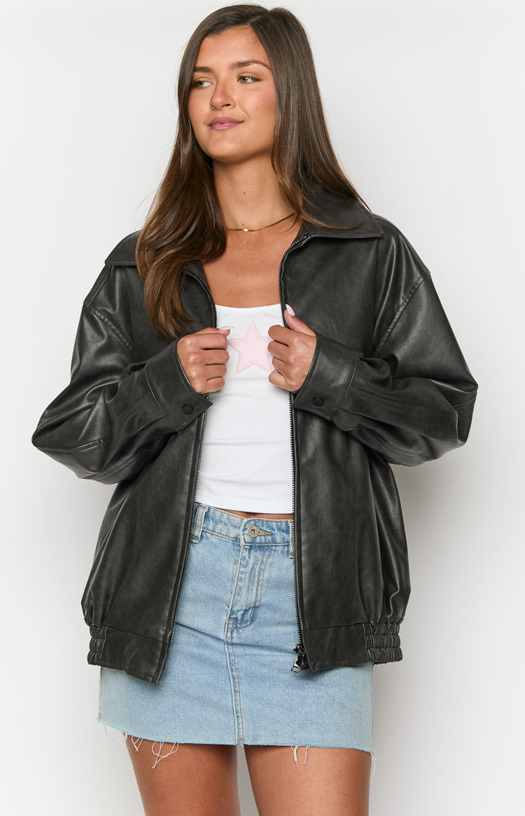 Abbi PU Vintage Black Bomber Jacket Image