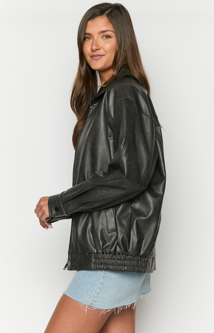 Abbi PU Vintage Black Bomber Jacket Image