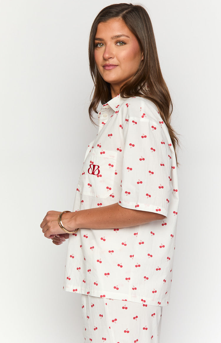 Alexea Cherry Print Pajama Shirt Image