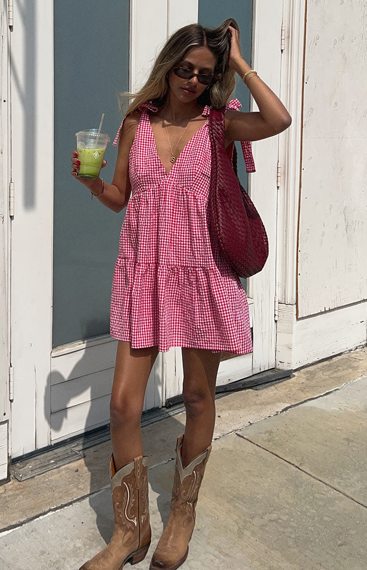 Angel Girl Red Gingham Mini Dress Image