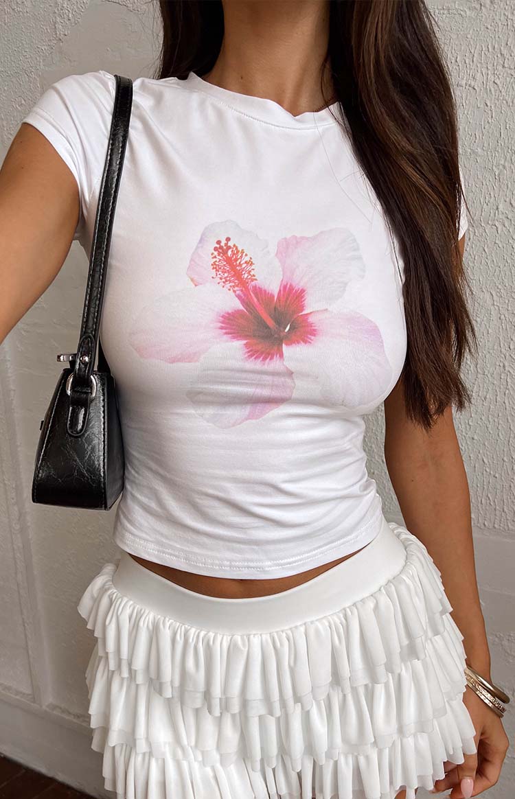 Astrea White Hibiscus Baby Tee Image