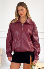 Abbi PU Red Bomber Jacket Image