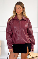 Abbi PU Red Bomber Jacket Image