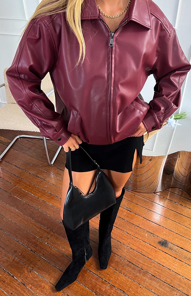 Abbi PU Red Bomber Jacket Image