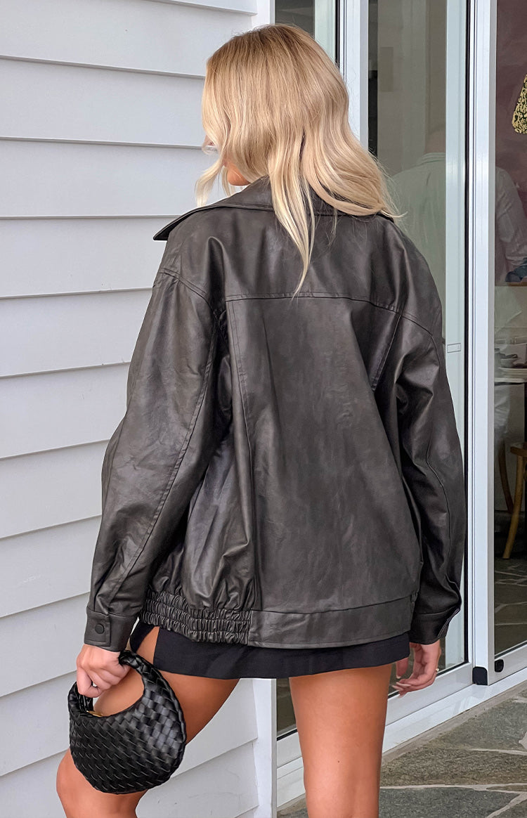 Abbi PU Vintage Black Bomber Jacket Image