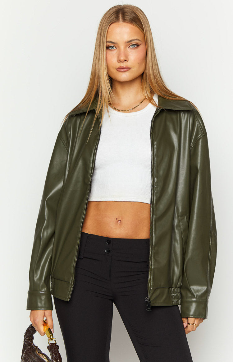 Abbi PU Olive Bomber Jacket Image