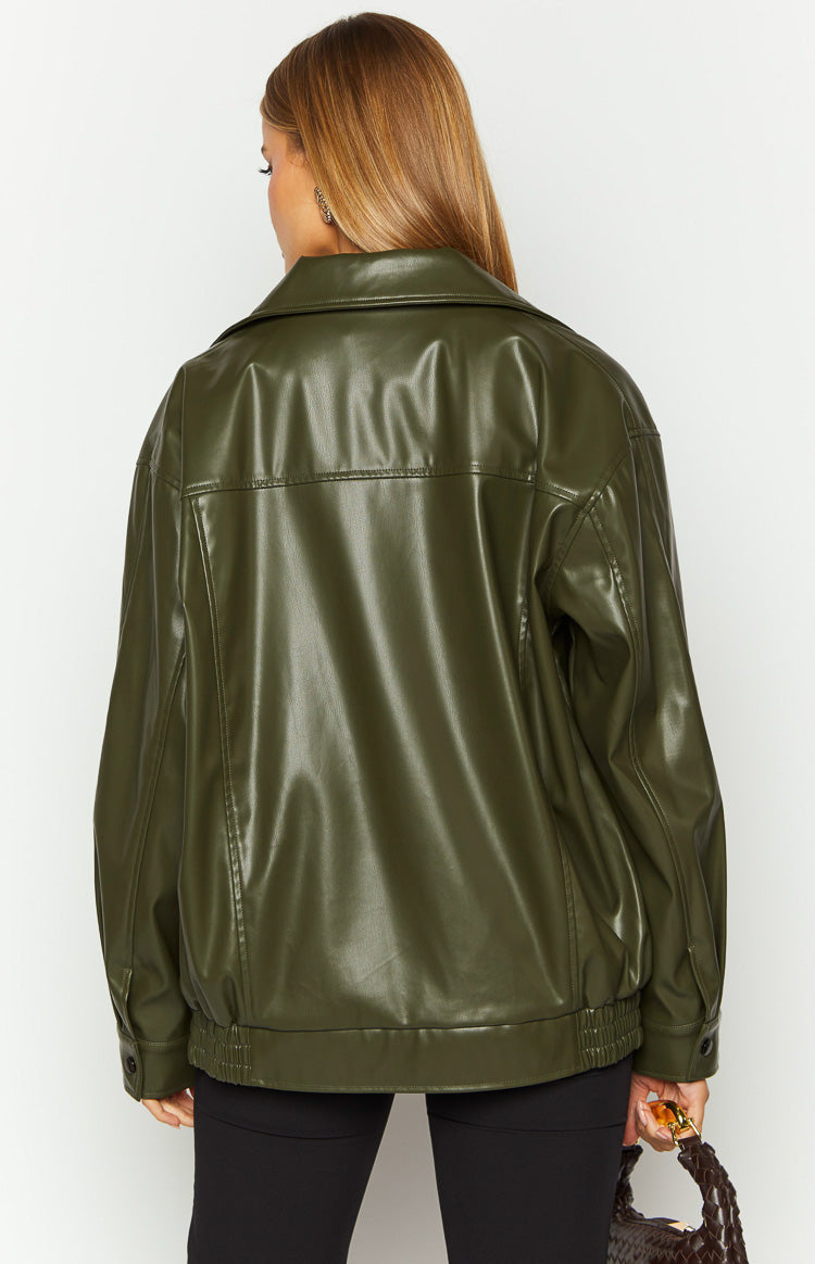 Abbi PU Olive Bomber Jacket Image