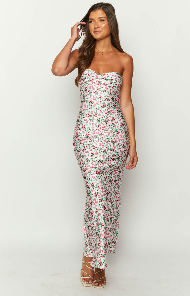 Abbie White Floral Maxi Formal Dress Image