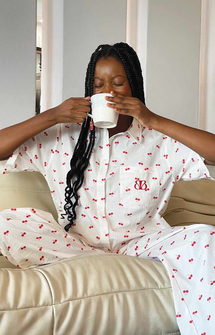 Alexea Cherry Print Pajama Shirt Image