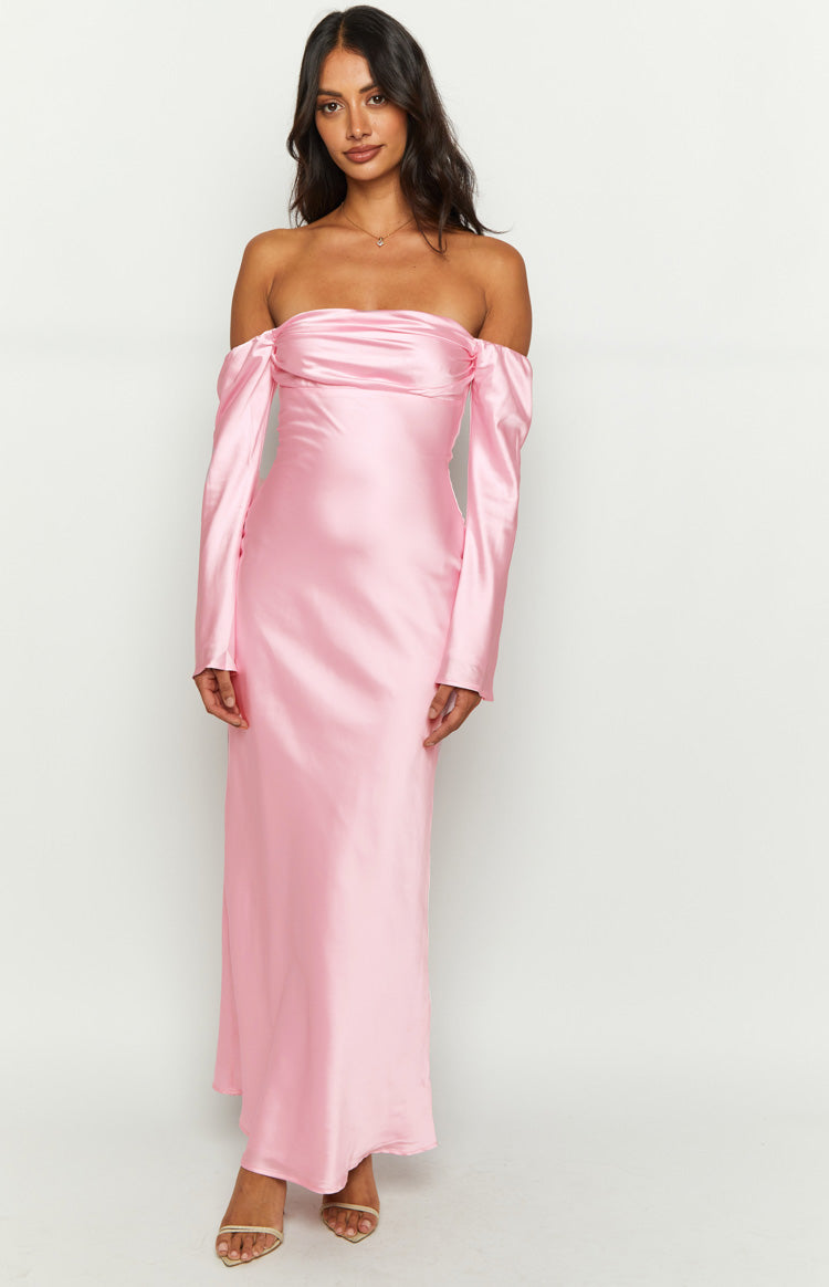 Light pink long discount sleeve maxi dress