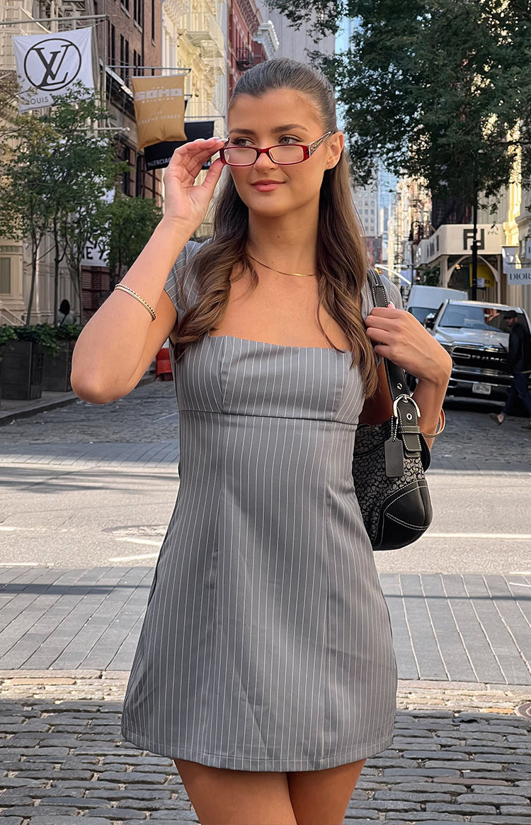 Amelia Grey Striped Mini Dress Image