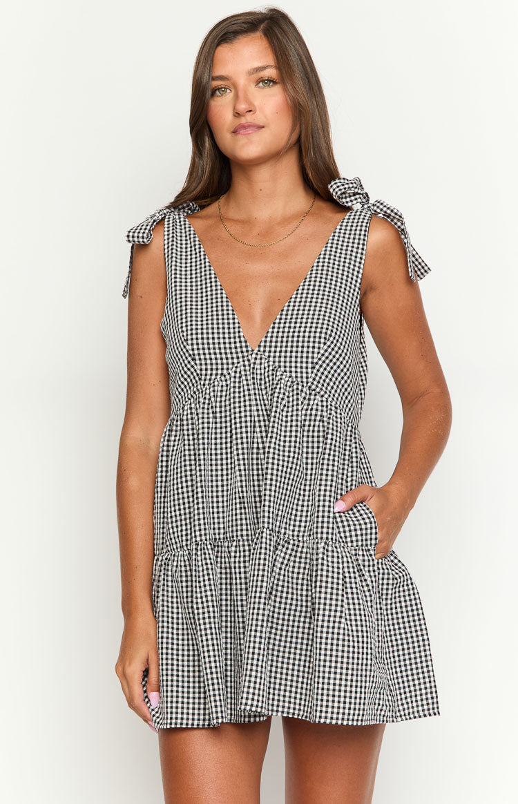 Angel Girl Black Gingham Mini Dress Image