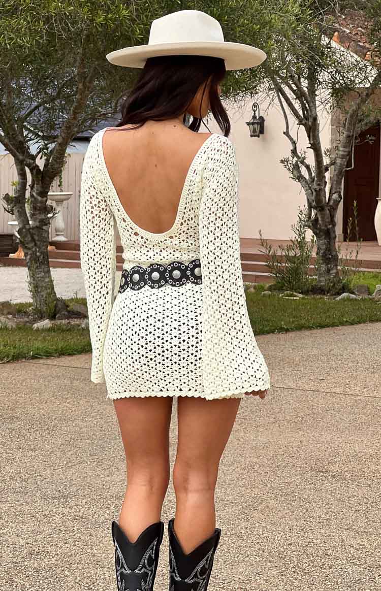 Anthem White Crochet Long Sleeve Mini Dress Image