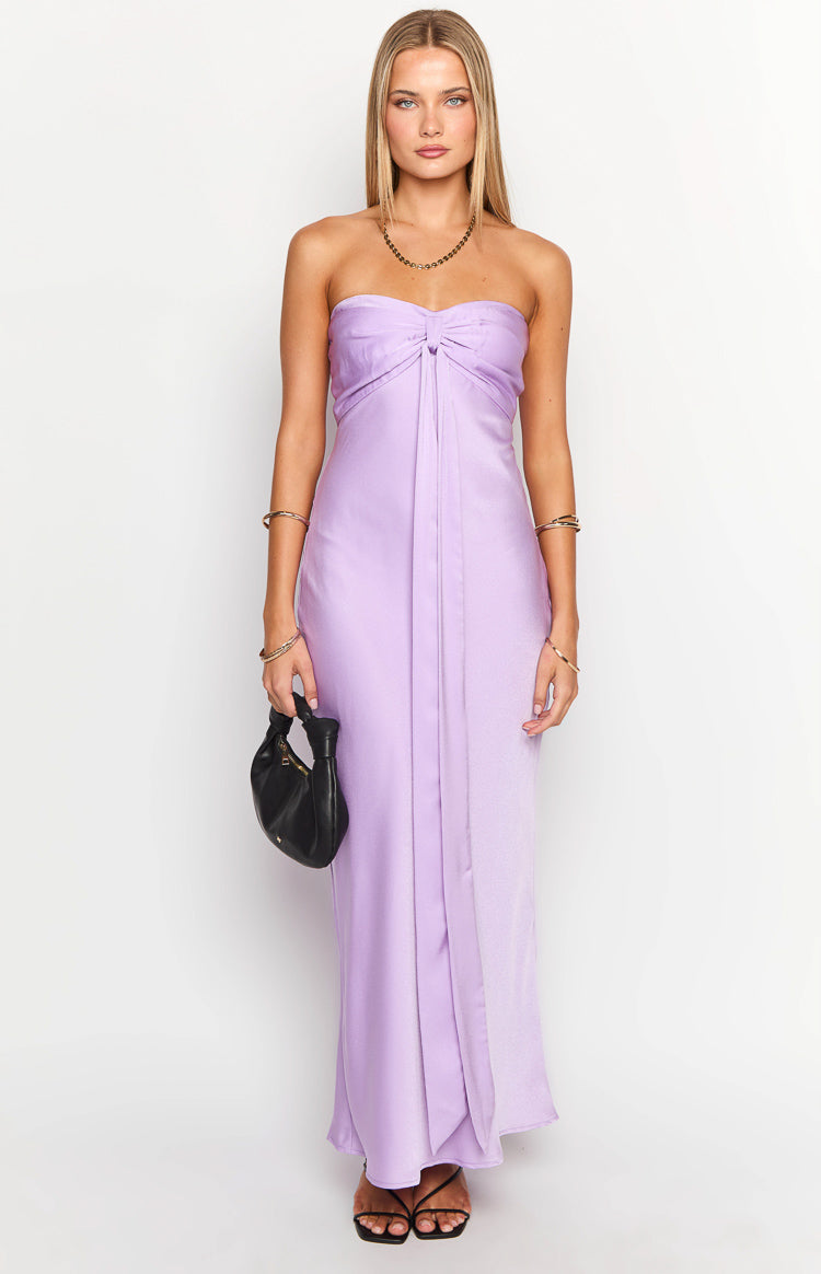 Ariella Lilac Satin Strapless Maxi Dress Image