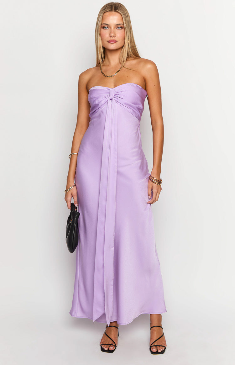 Ariella Lilac Satin Strapless Maxi Dress Image