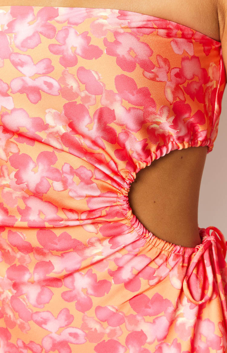 Arthur Orange Floral Print Strapless Mini Dress Image