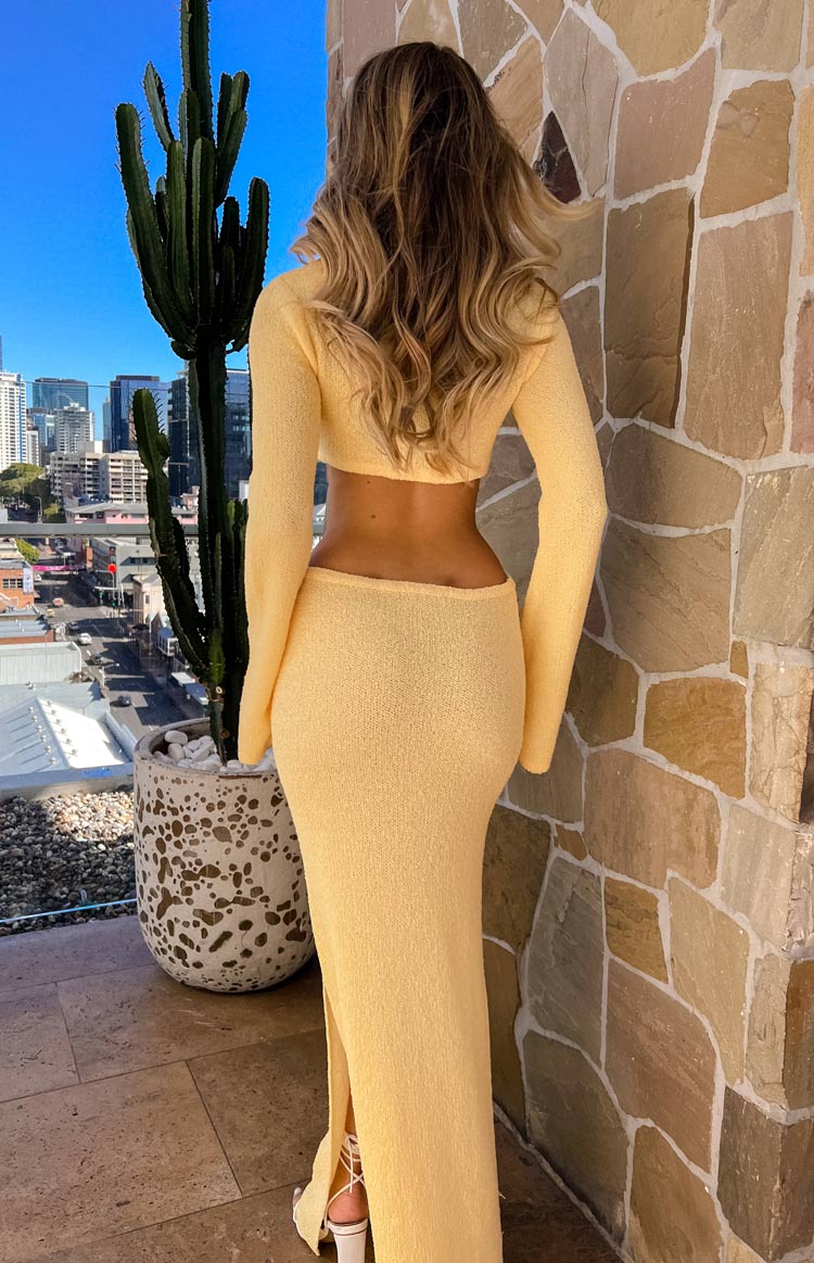 Arya Yellow Long Sleeve Knit Maxi Dress Image