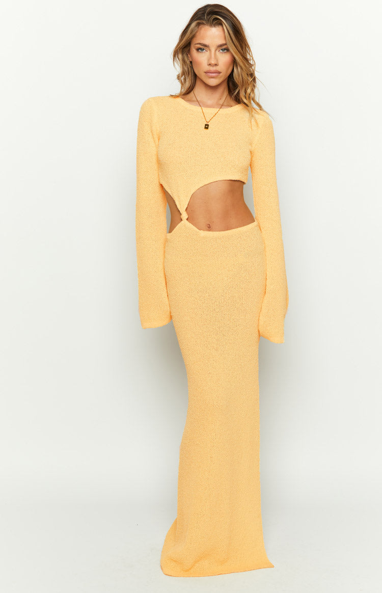 Arya Yellow Long Sleeve Knit Maxi Dress Image