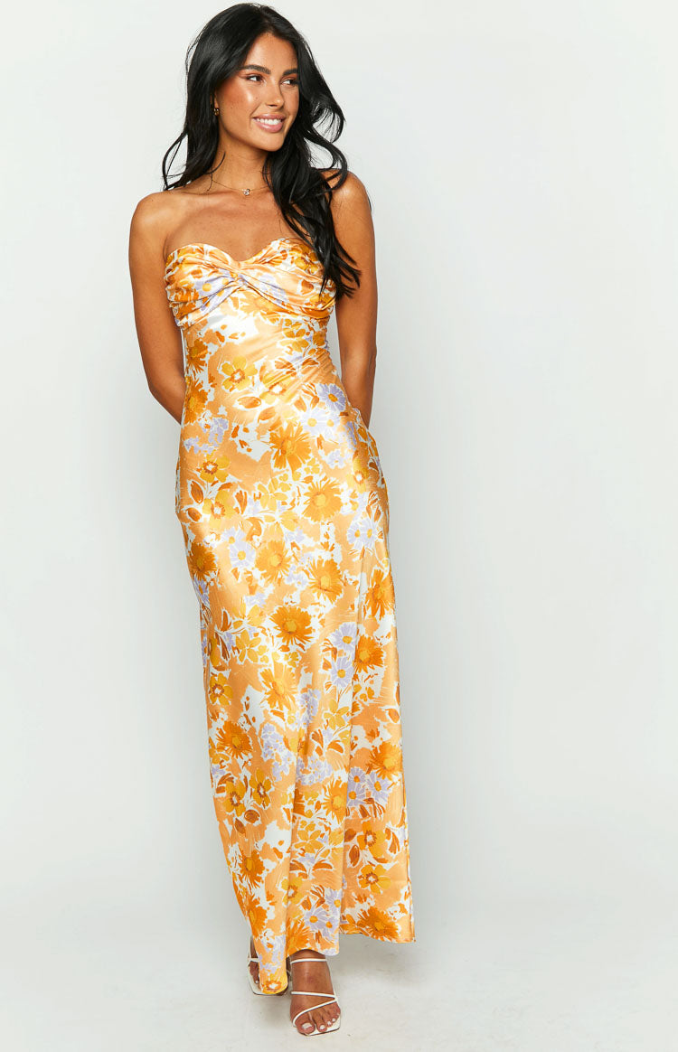 Ashley Orange Floral Formal Maxi Dress – Beginning Boutique