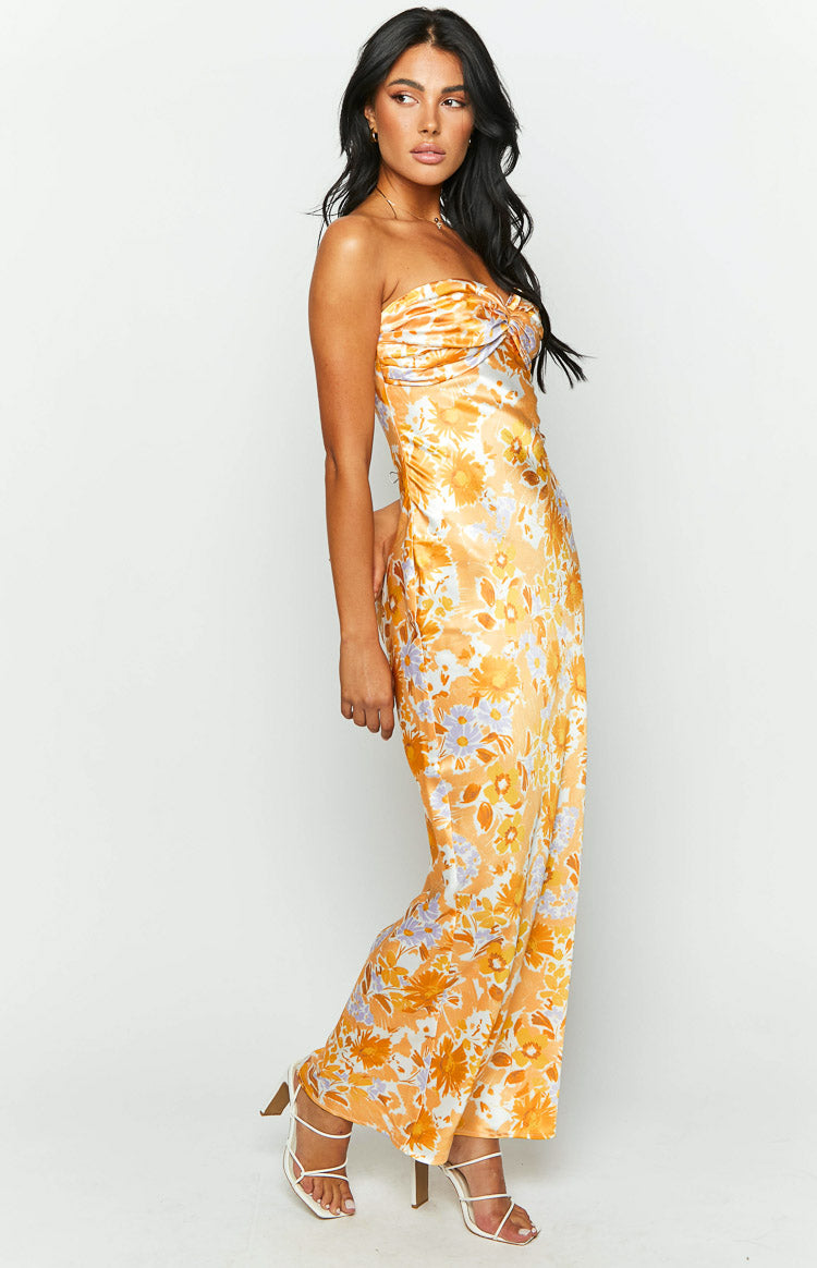 Shop Formal Dress - Ashley Orange Floral Formal Maxi Dress secondary image
