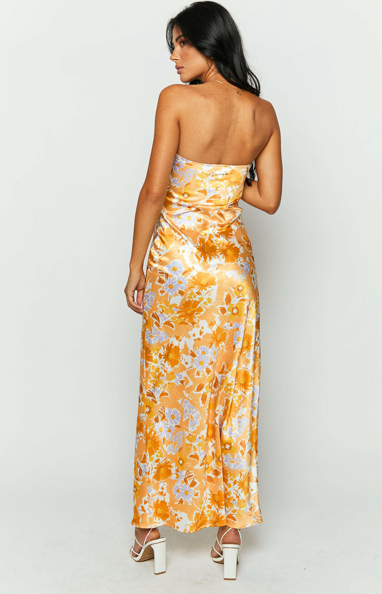 Shop Formal Dress - Ashley Orange Floral Formal Maxi Dress third image