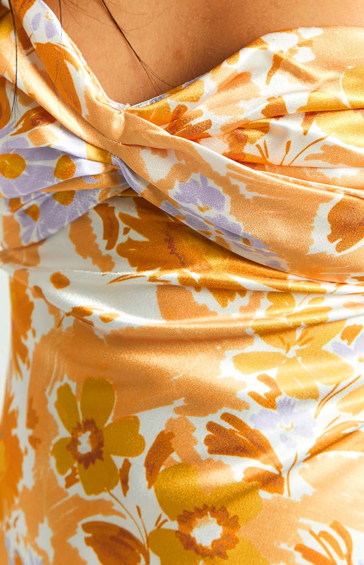 Shop Formal Dress - Ashley Orange Floral Formal Maxi Dress fourth image