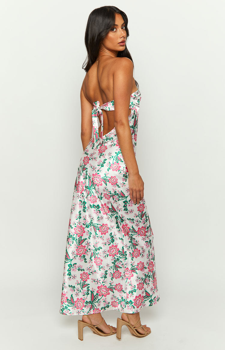 Collective Dresses - Astra Strapless Floral Satin Midi Dress