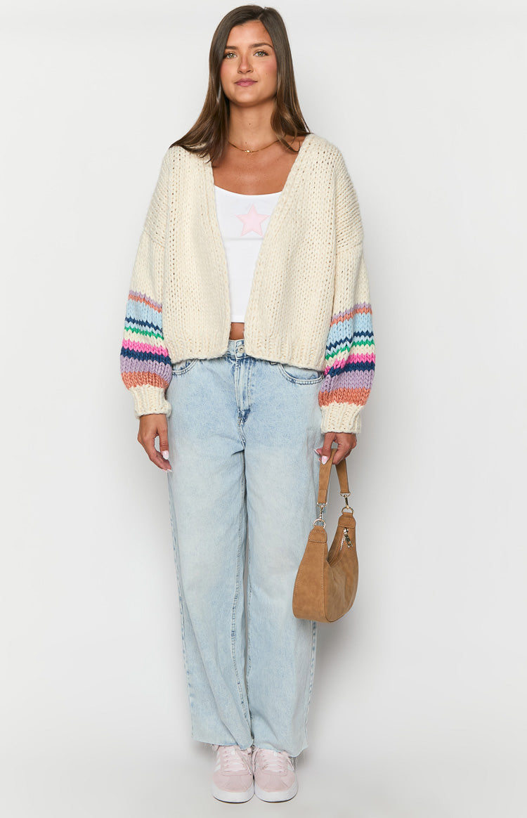 Bad Habits Cream Multi Knit Cardigan Image