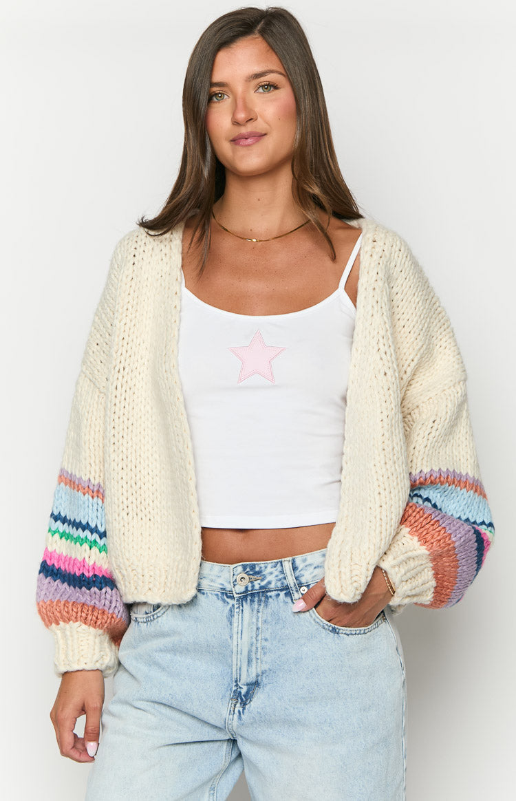 Bad Habits Cream Multi Knit Cardigan Image