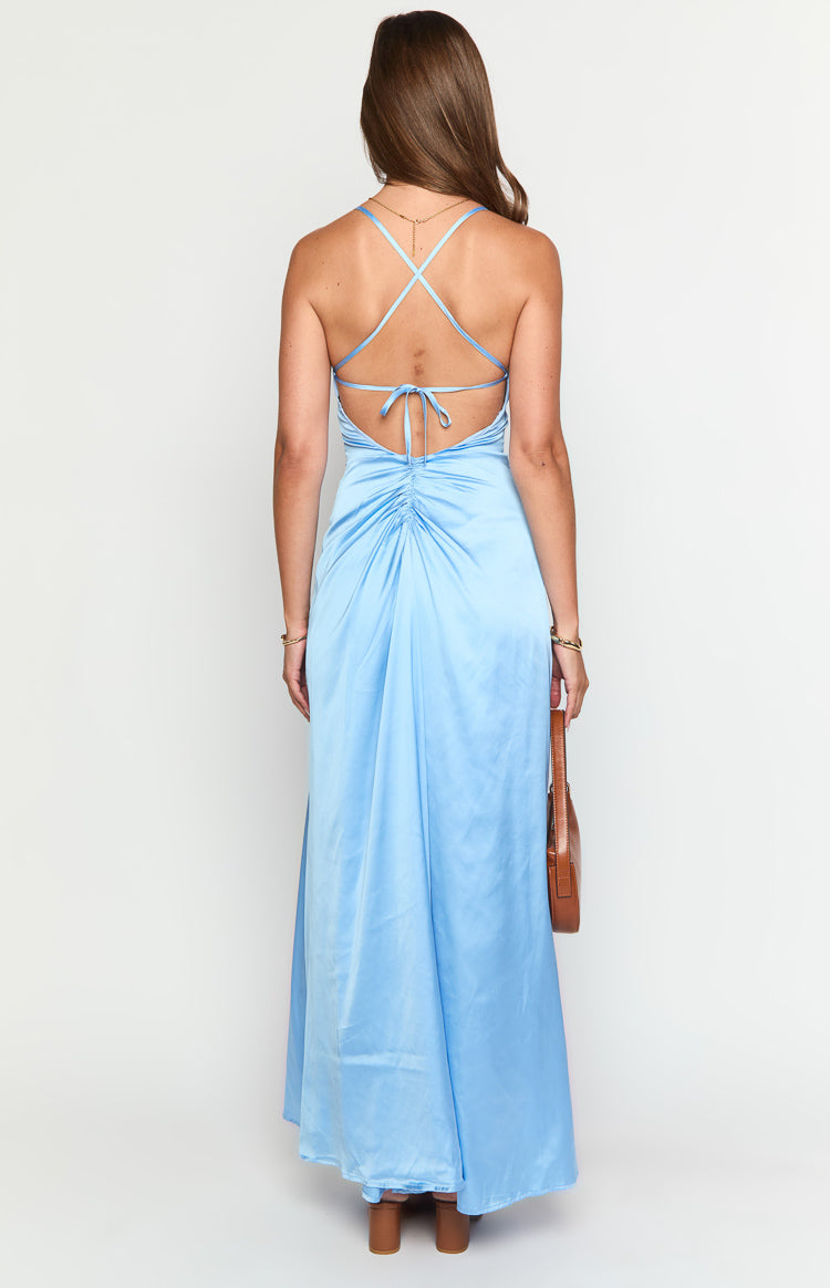 Blaise Blue Satin Maxi Dress Image