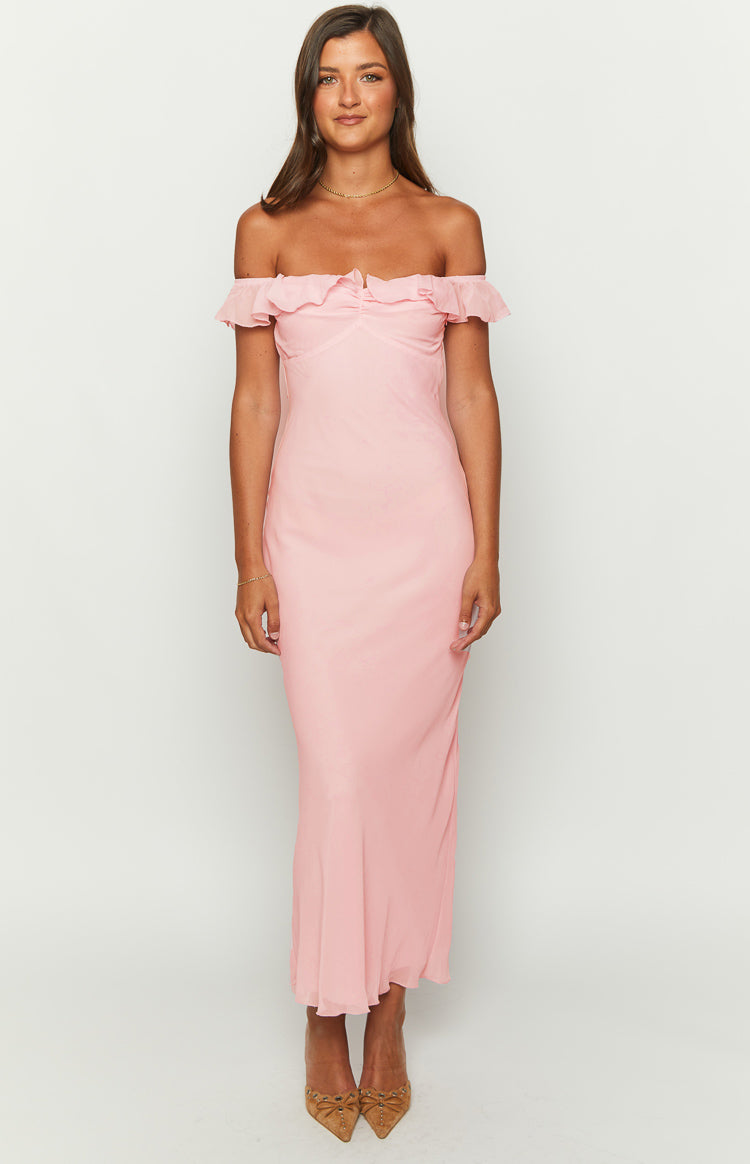 Shop Formal Dress - Bellflower Pink Chiffon Maxi Dress sixth image