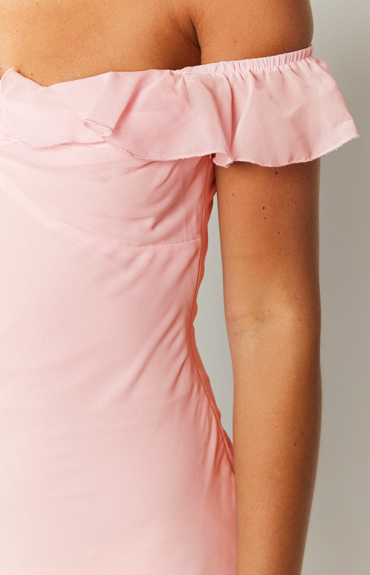 Shop Formal Dress - Bellflower Pink Chiffon Maxi Dress fourth image