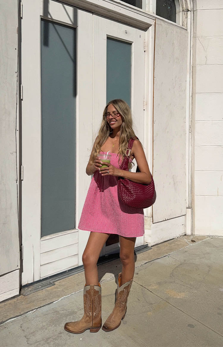 Berrie Red Gingham Strapless Mini Dress Image