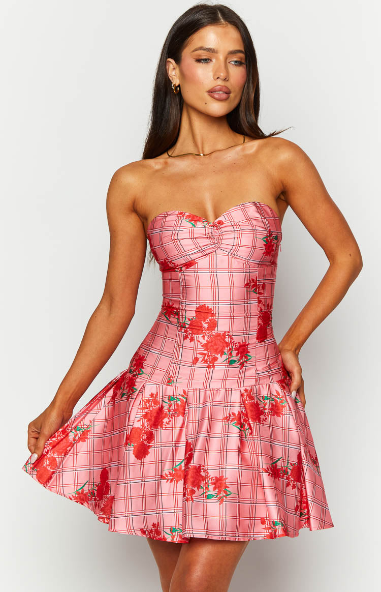 Blu Pink Floral Strapless Mini Dress Image