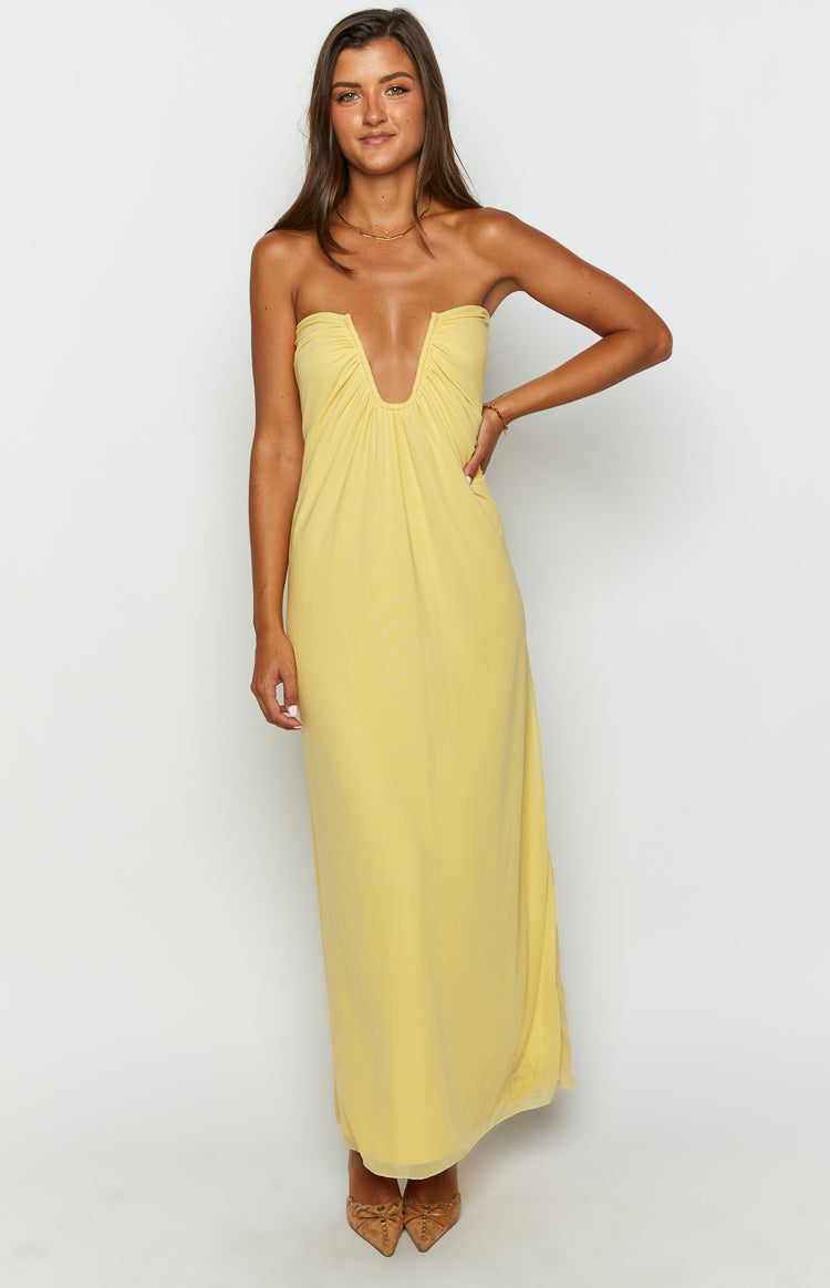 Shop Formal Dress - Braelyn Yellow Strapless Maxi Dress sixth image