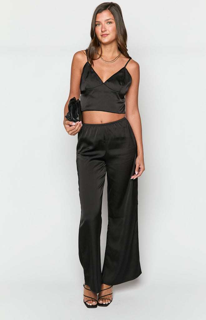 Bridget Black Satin Pants – Beginning Boutique