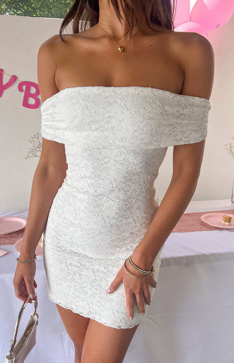 Britney White Lace Off The Shoulder Mini Dress Image