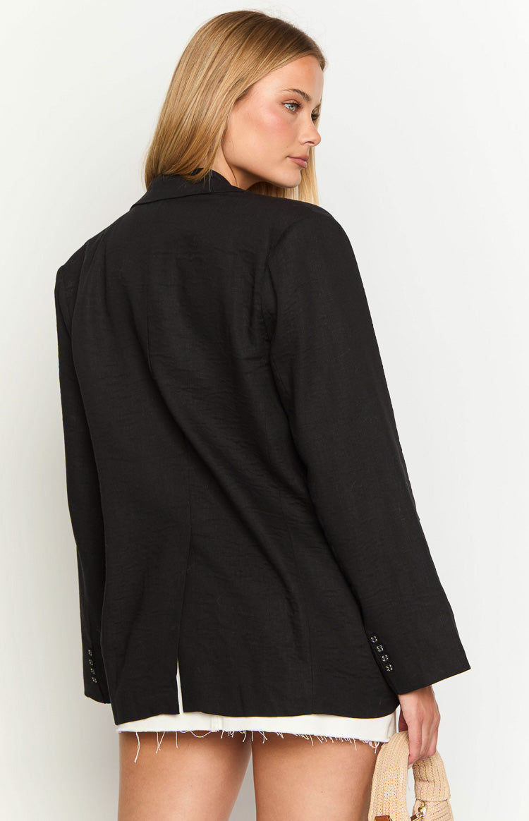 Cassy Black Linen Blend Blazer Image