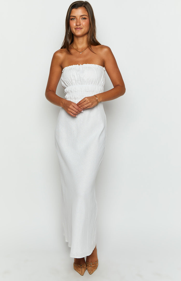 Charlotte White Strapless Maxi Dress – Beginning Boutique