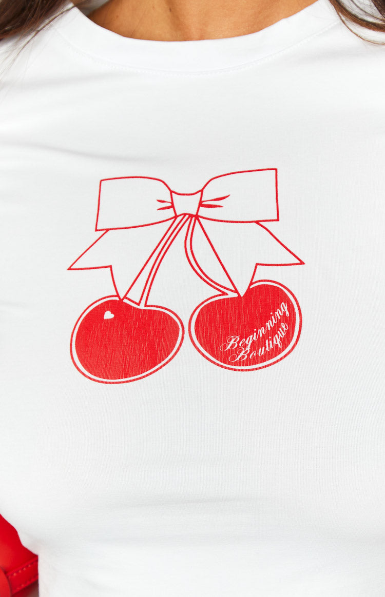 Cherry White Baby Tee Image