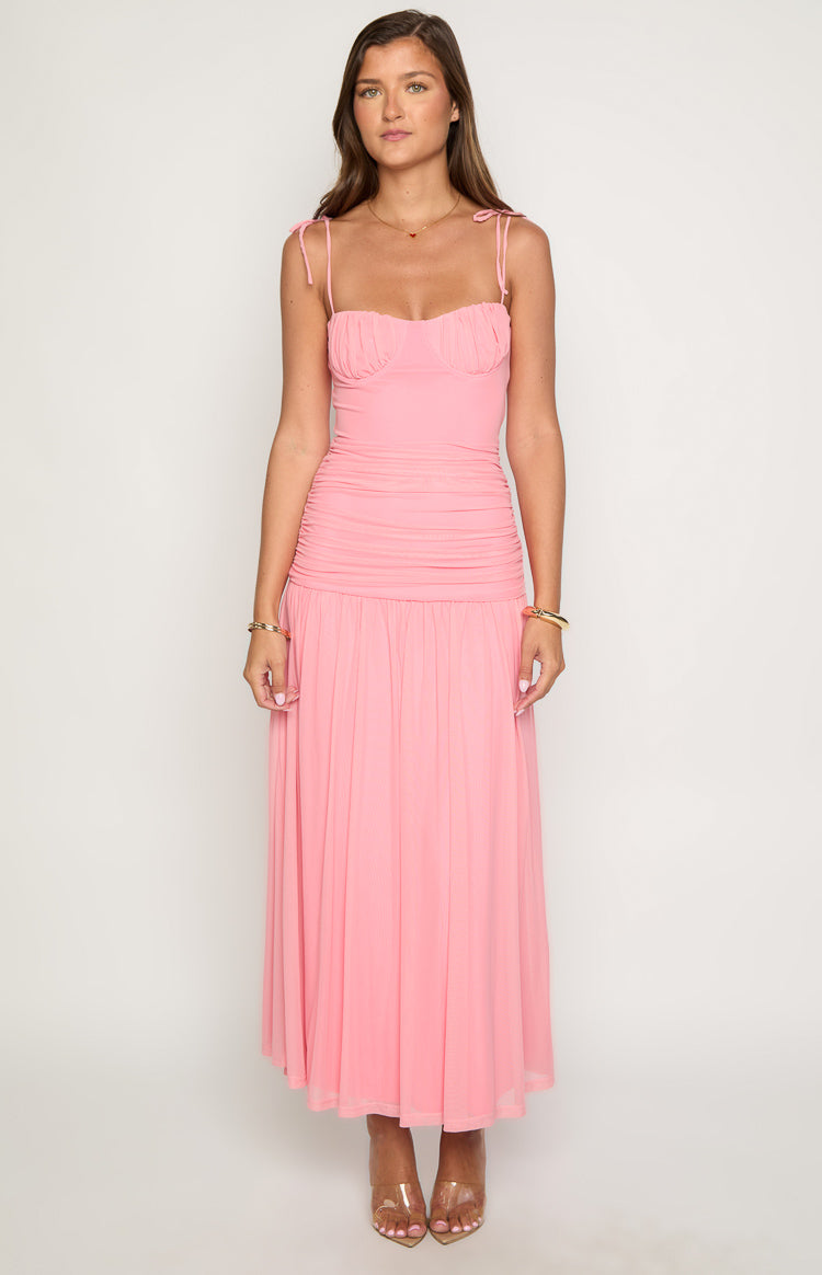 Clare Pink Ruched Maxi Dress Image