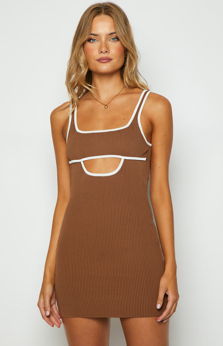 Clarity Brown Knit Mini dress Sale
