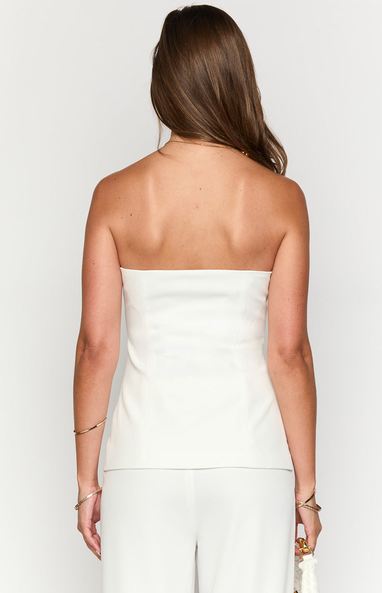 Dien White Strapless Button Up Top Image