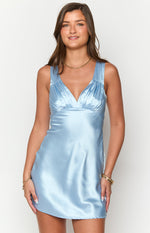 Daphne Light Blue Satin Mini Dress Image