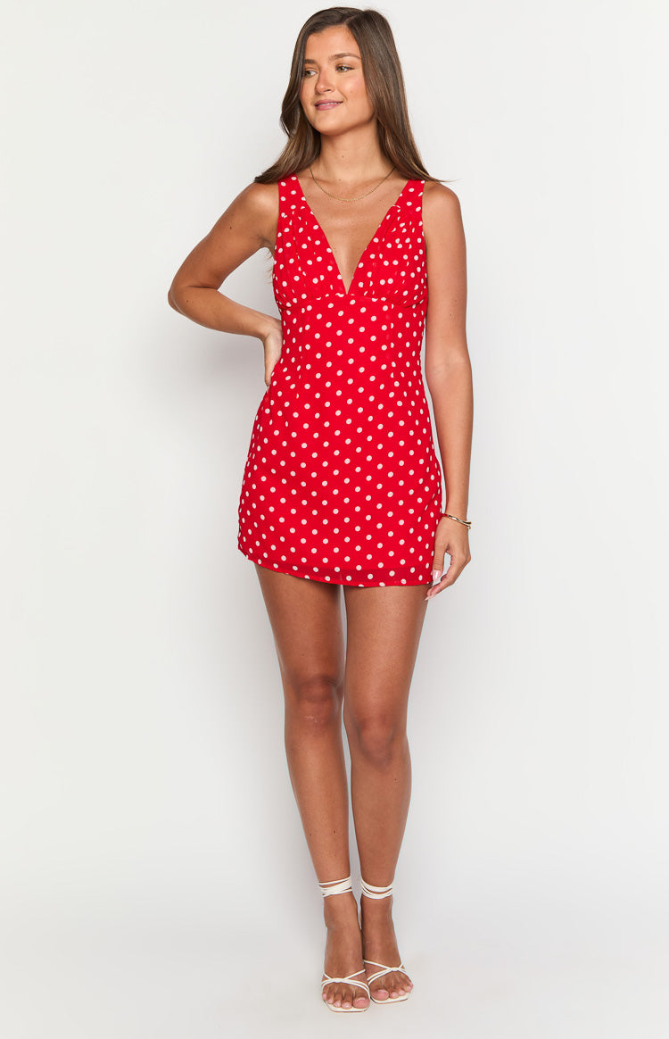 Daphne Red Polka Dot Mini Dress Image