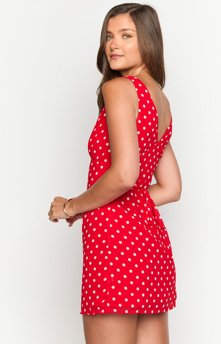 Daphne Red Polka Dot Mini Dress Image