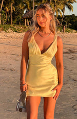 Daphne Yellow Satin Mini Dress Image