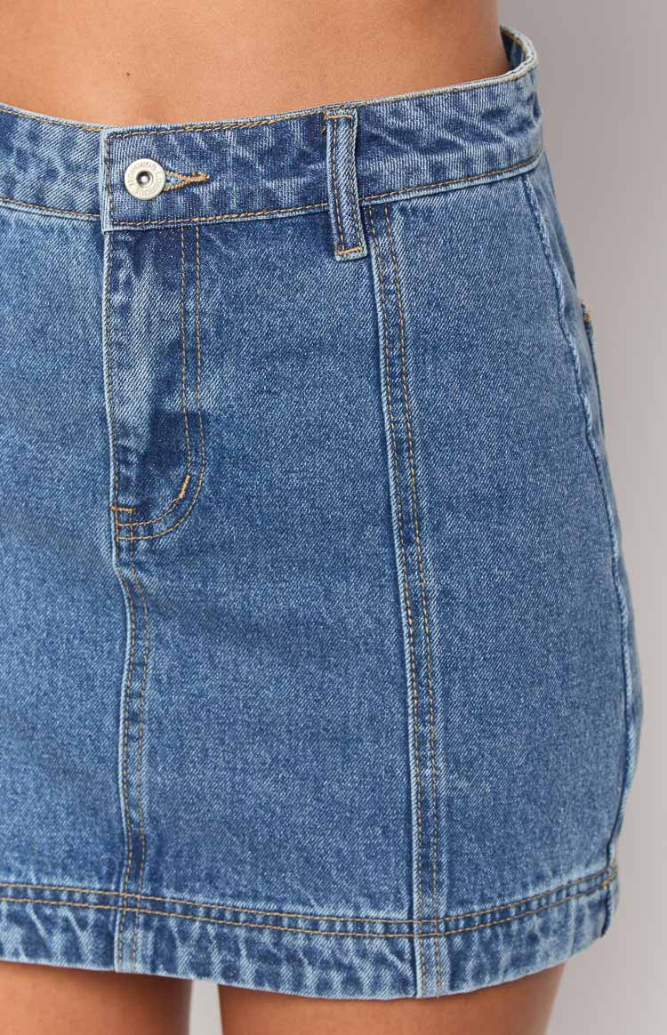 Darcy Mid Wash Denim High Waisted Mini Skirt Image